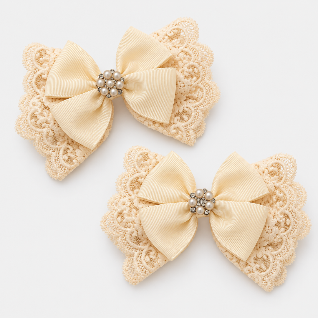 Arabella Lace Bow Hair Clip Set