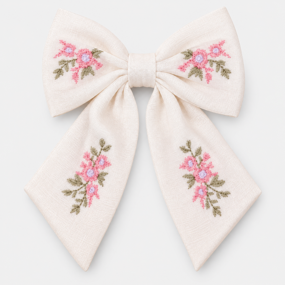 Florence Embroidered Floral Bow Hair Clip