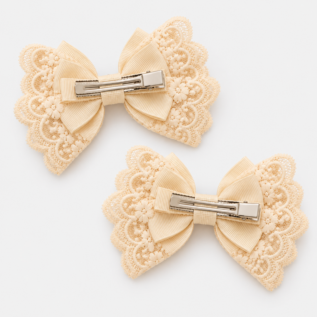 Arabella Lace Bow Hair Clip Set