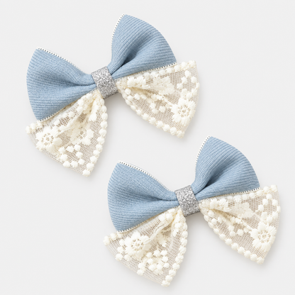 Isabella Blue Lace Bow Hair Clip Set