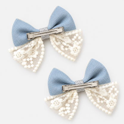 Isabella Blue Lace Bow Hair Clip Set