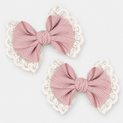 Evelyn Crystal Lace Bow Hair Clip Set