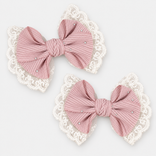 Evelyn Crystal Lace Bow Hair Clip Set