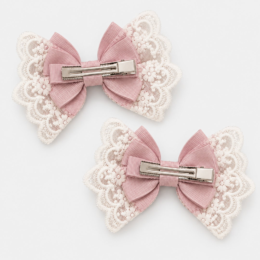 Evelyn Crystal Lace Bow Hair Clip Set