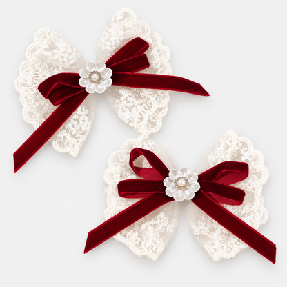 Victoria Velvet Lace Bow Hair Clip Set