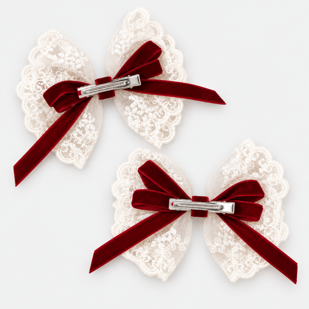 Victoria Velvet Lace Bow Hair Clip Set