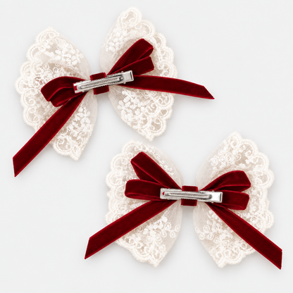 Victoria Velvet Lace Bow Hair Clip Set