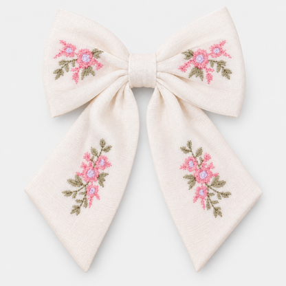 Florence Embroidered Floral Bow Hair Clip